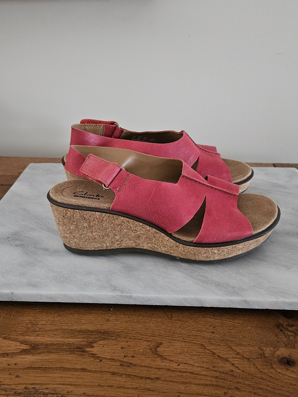 Women’s Clarks Red Cork Wedge Sandals - Picture 5 of 13